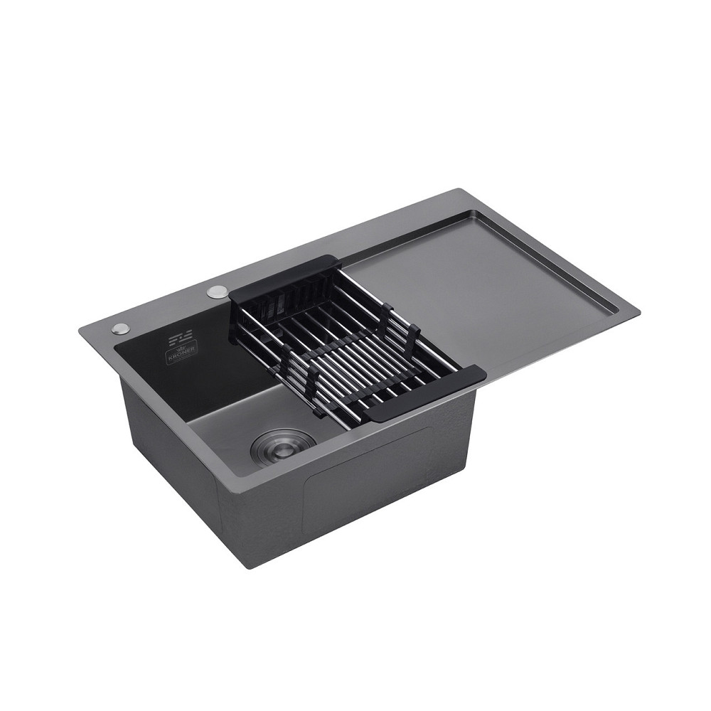 Кухонная мойка  с нержавеющей стали Kroner KRP Schwarze - 78х49LHM PVD (3/1 мм) черная Киев - изображение 6