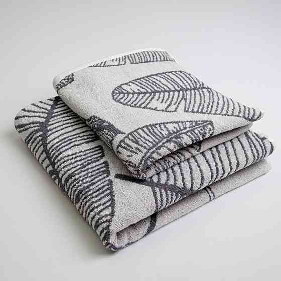 Набор махровых полотенец с рисунком перо 2шт GM Textile 50х90см, 70х140см 400г/м2 (Серый) Сумы