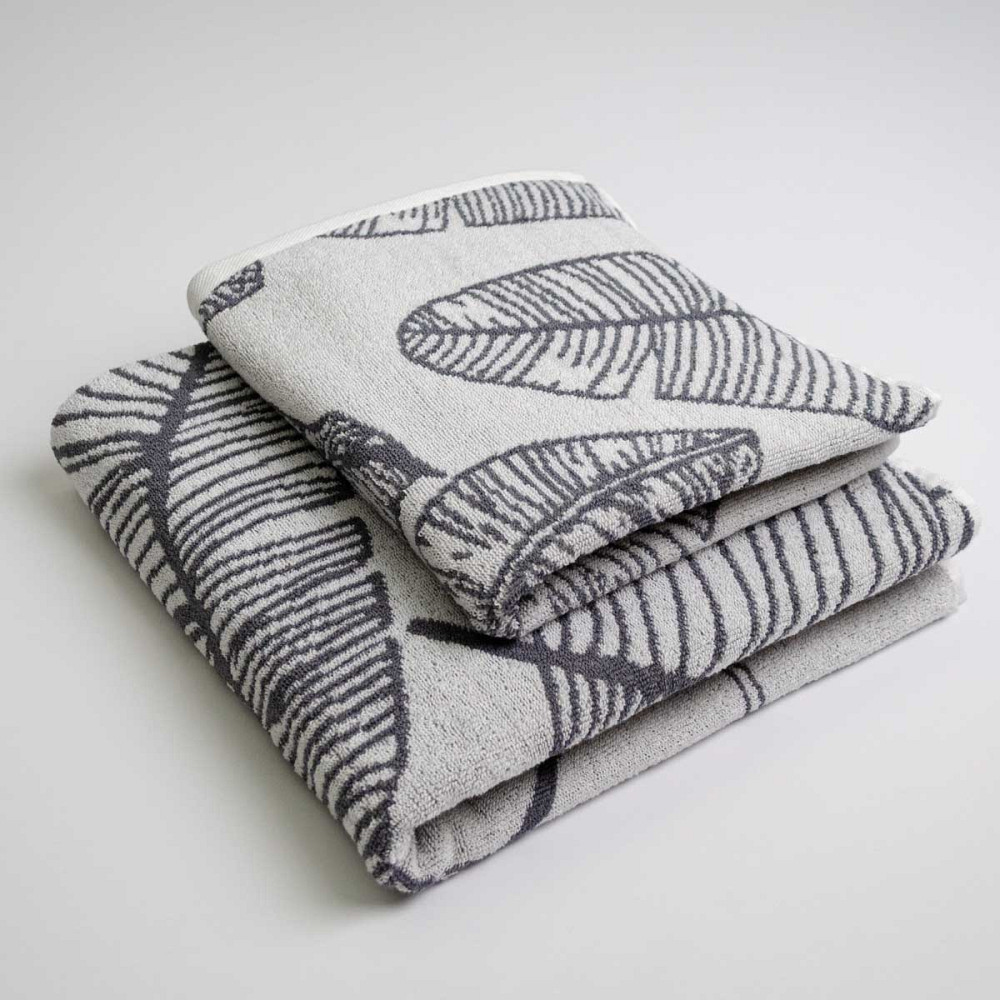 Набор махровых полотенец с рисунком перо 2шт GM Textile 50х90см, 70х140см 400г/м2 (Серый) Сумы - изображение 1