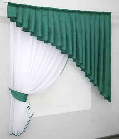 Кухонный комплект VR-Textil № 039к шторка с ламбрекеном белый с бирюзовым 150х170 см (52-0568) Киев