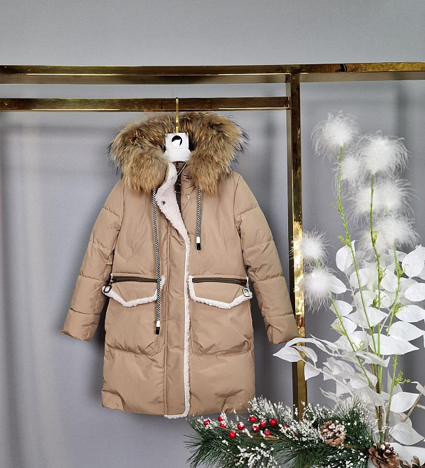 Детская бежевая зимняя куртка пальто на девочку с натуральным мехом 104,110 Николаев - изображение 1