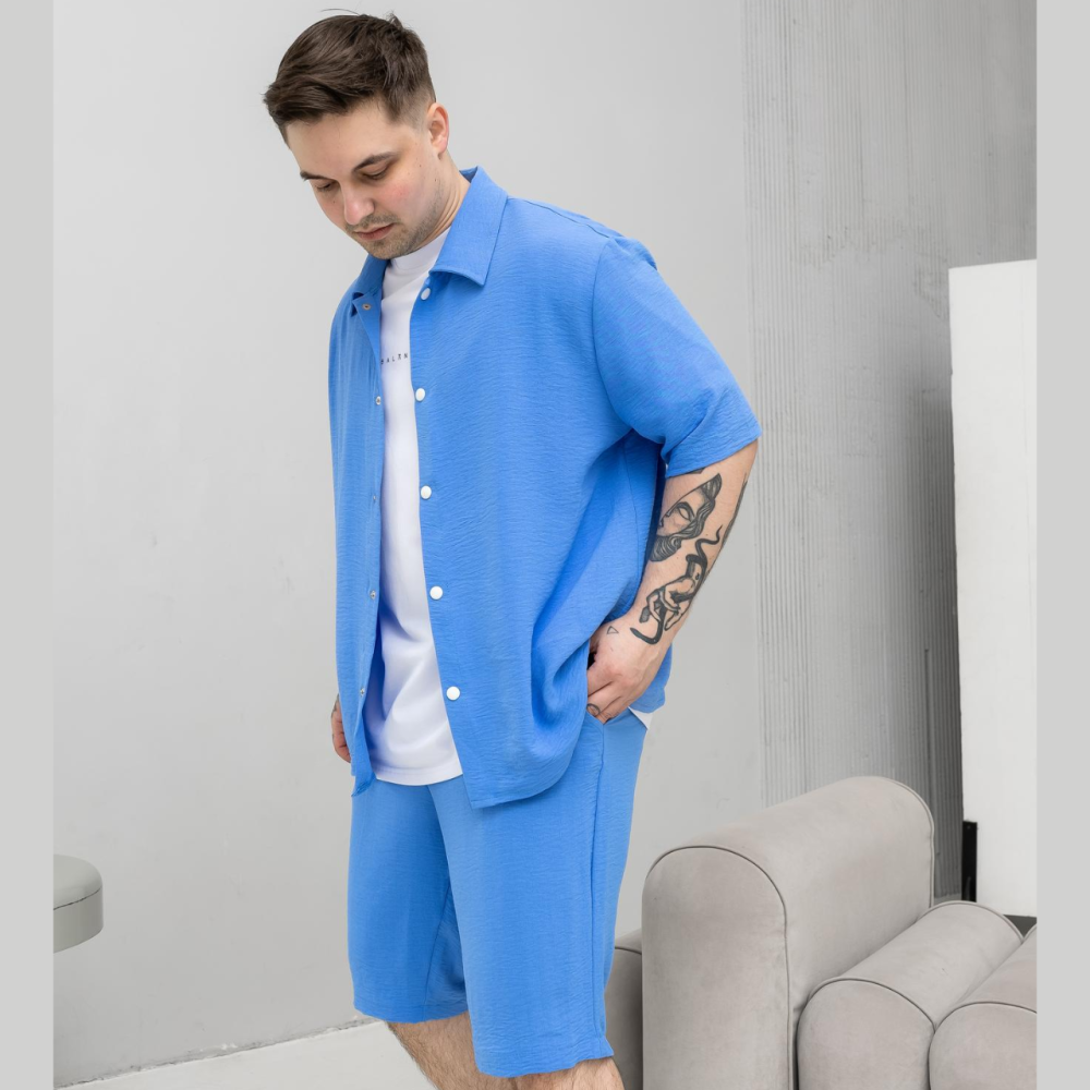 Чоловічий літній костюм сорочка з коротким рукавом і шорти літній комплект для чоловіків молодіжний на літо блакитний M Одеса - фото 1