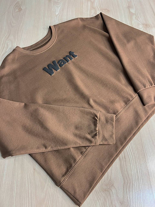 Свитшот женский U S 293 широкий оверсайз трикотаж надпись WANT, коричневый, one size Киев - изображение 5