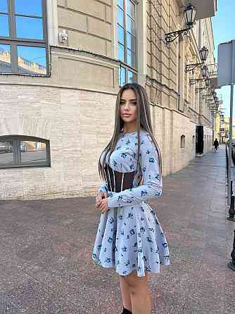 Женское мини платье в цветочном принте с имитацией корсета софт Серый Одесса