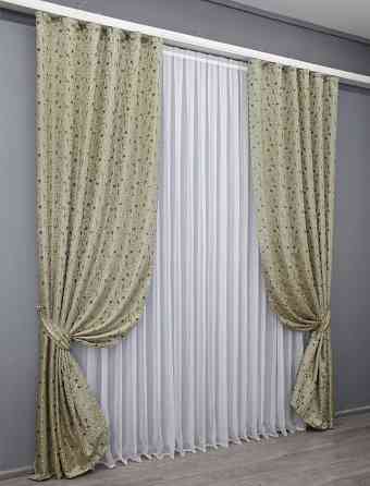 Комплект готових штор VR-Textil Жакард № 1585ш Бежевий 140х270 см 2 шт (33-0456) Киев