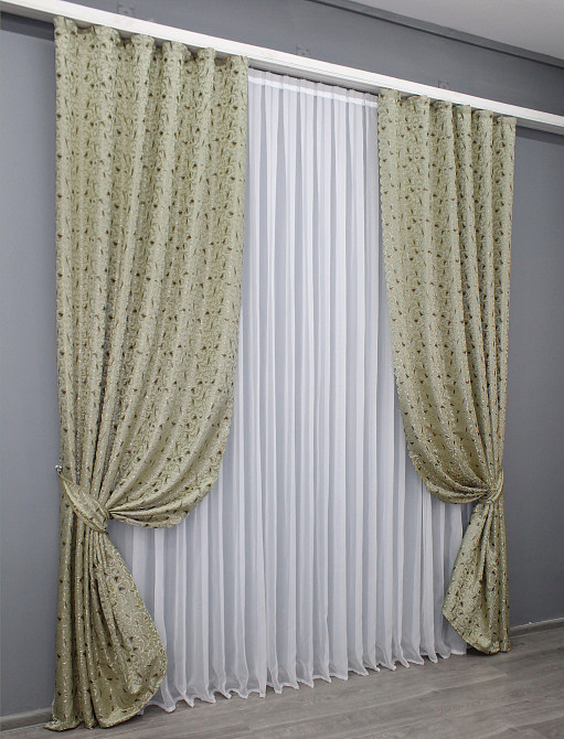 Комплект готових штор VR-Textil Жакард № 1585ш Бежевий 140х270 см 2 шт (33-0456) Киев - изображение 3