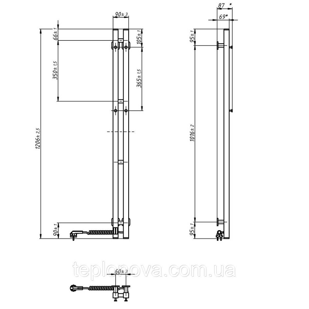 Полотенцесушитель электрический Navin Силуэт Квадро 90х1200 Sensor правый, белый Черновцы - изображение 7