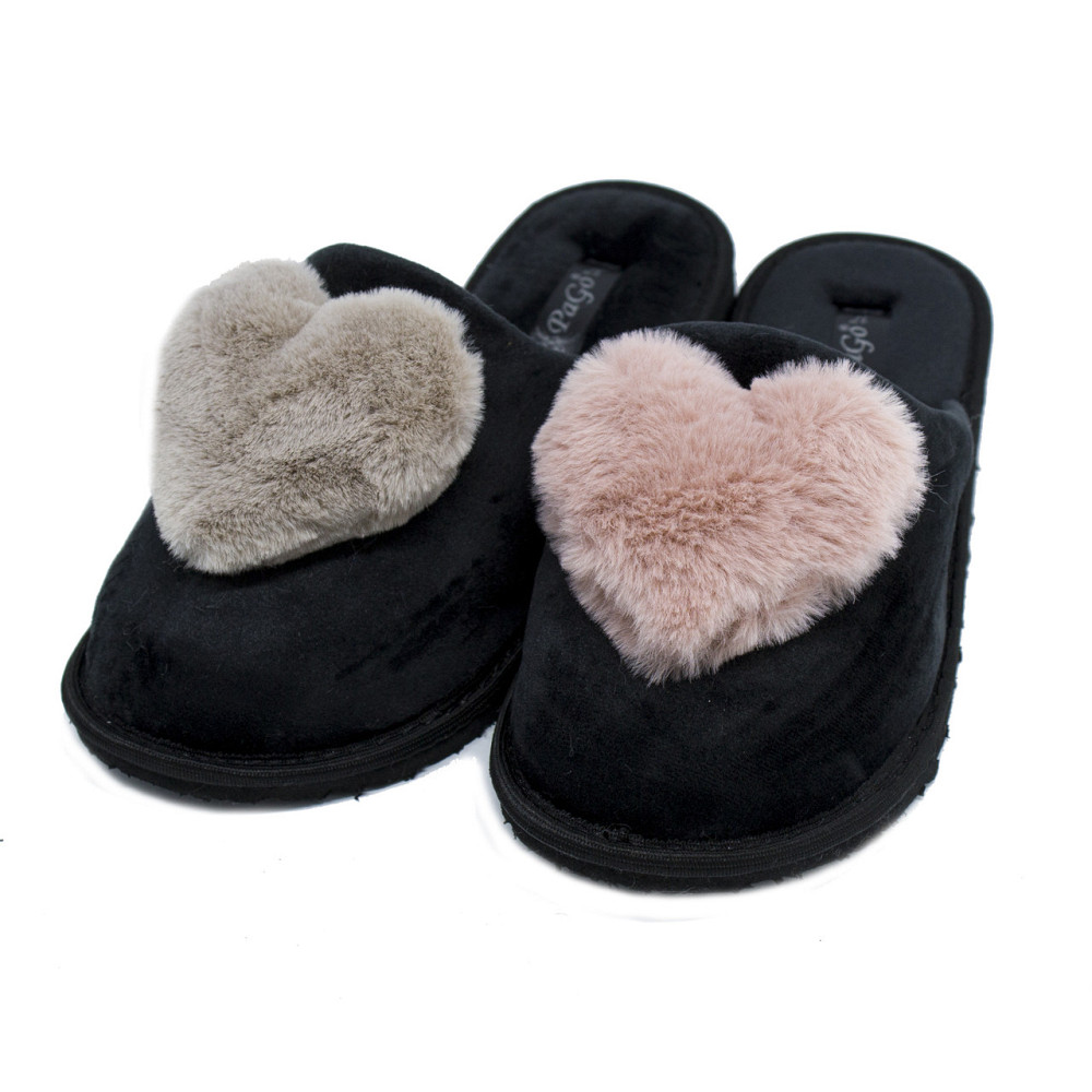 Капці PaGo жіночі закриті чорні "Біжеве серце" тапки із серцем для дому Одеса - фото 3