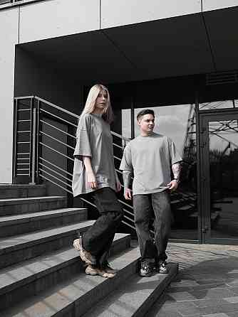 Парні футболки оверсайз(oversize) для чоловіка і дружини, для закоханих пар SANE сірі Одеса