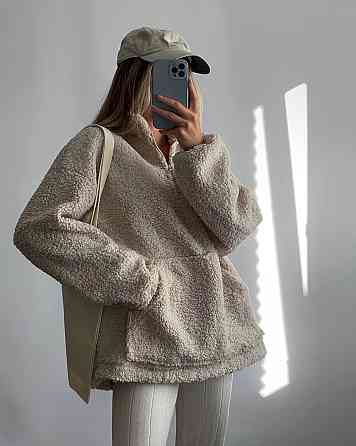 Жіночий стильний теплий оверсайз світшот букле баранчик Бежевий Одеса