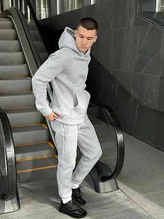 Теплое мужское худи на флисе с капюшоном серое меланжевое Pobedov 008 ЗИМА Киев