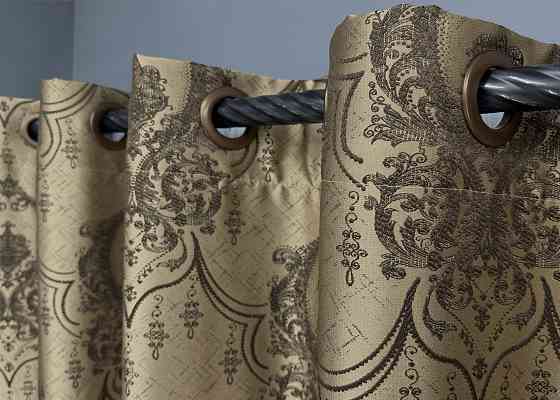 Комплект штор на люверсах VR-Textil Парча № 1775ш Бежевый с венге 155х270 см 2 шт (37-0259) Киев