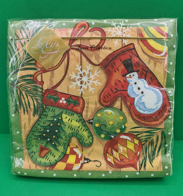 Новогодняя бумажная салфетка (ЗЗхЗЗ, 20шт) LuxyНГ Новогодние рукавички(1233) (1 пачка) Харьков - изображение 1