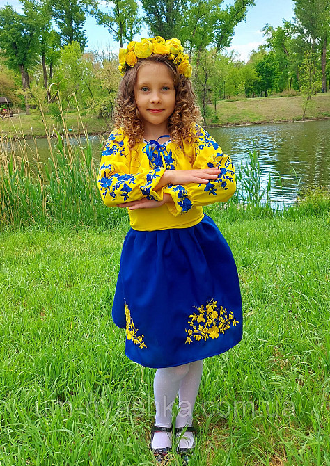 Платье вышиванка сине-желтый для девочки 