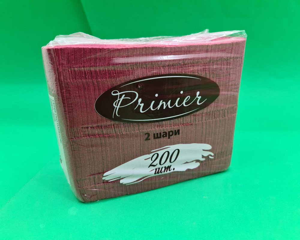 Серветка 2-вух шарні 200лист Primier банкетна (33х18) Бордо (1 пачка) Харків - фото 1