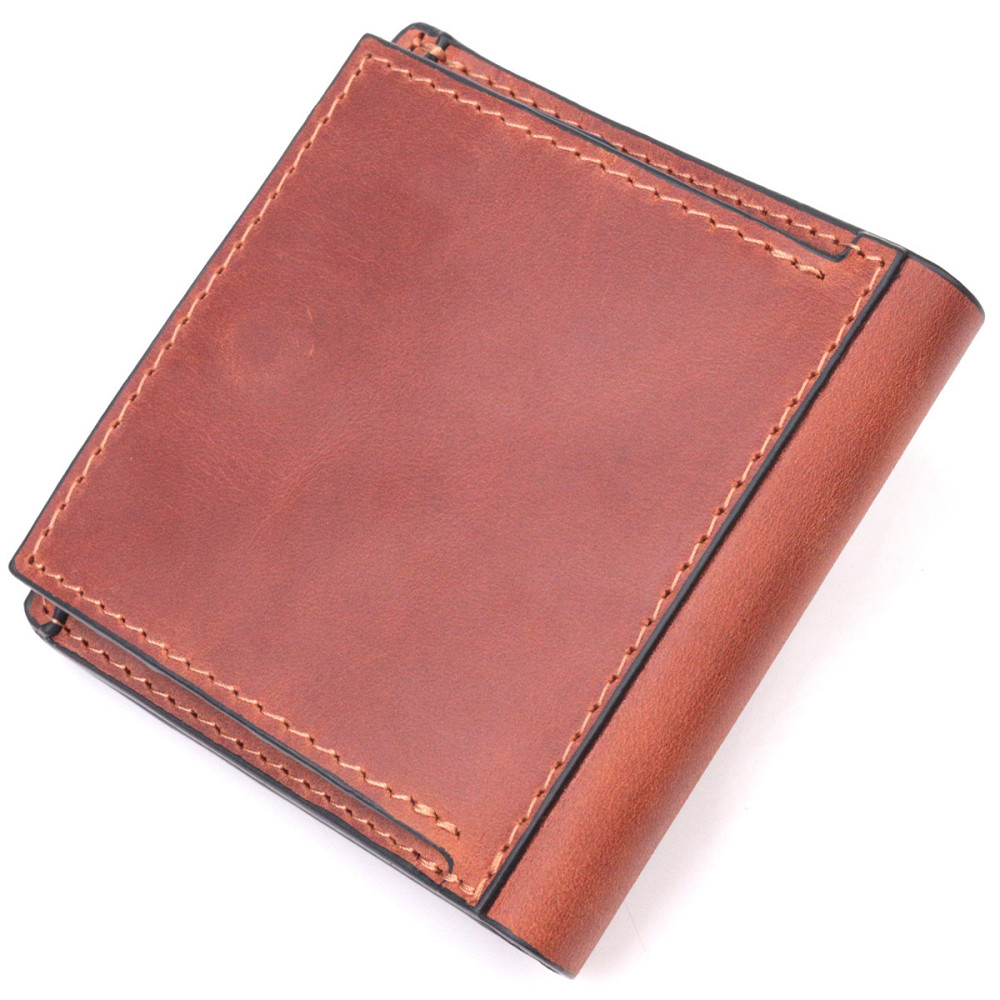 Мужской кошелек из винтажной кожи с монетницей Слава ЗСУ GRANDE PELLE 16756 Светло-коричневый Киев - изображение 5