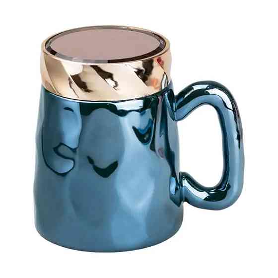 Зеленая фарфоровая чашка с крышкой 450 мл Киев