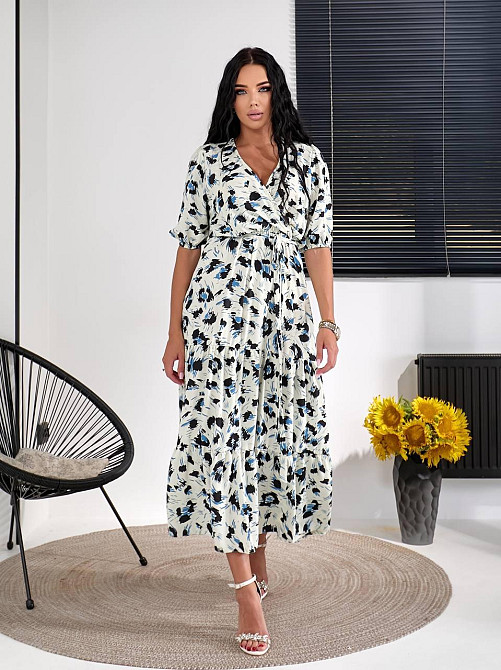 Женское легкое принтованное платье с имитацией запаха шелковый софт Белый, 42/44 Одесса - изображение 2