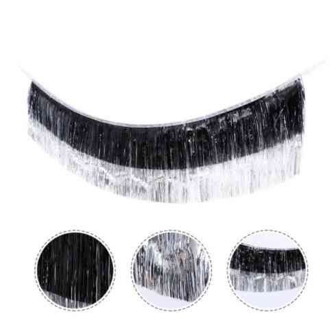 Гирлянда из дождика для фотозоны 175 на 35 см черно-серебристый Киев