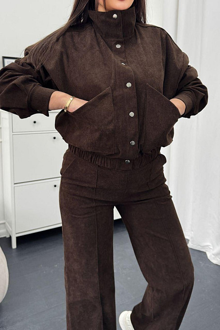 Жіночий стильний повсякденний костюм-двійка бомбер + штани Шоколад, 50/52 Одеса - фото 4