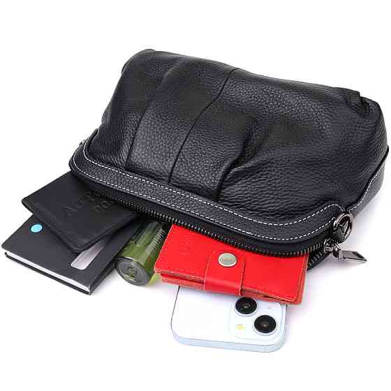 Женская сумка из мягкой натуральной кожи с акцентом на драпировку Vintage 22896 Черный Киев