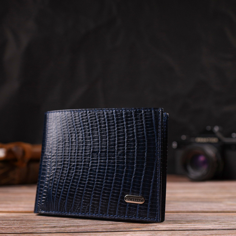 Фактурний стильний гаманець для чоловіків без застібки з натуральної шкіри горизонтального формату з тисненням CANPELLINI 21760 Київ - фото 3