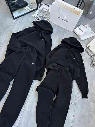 Чоловічий теплий стильний тринитний костюм на флісі + манжети рибана Чорний, 46/50 Одеса