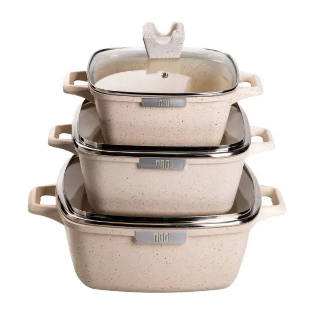 MGC Набір з 3 квадратних каструль, 20, 24, 28 см, алюміній, товсте дно MGC HP-4-403 Київ - фото 2