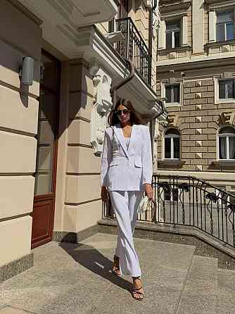 Женский деловой брючный костюм двойка: пиджак и штаны костюмка Белый, 42/44 Одесса