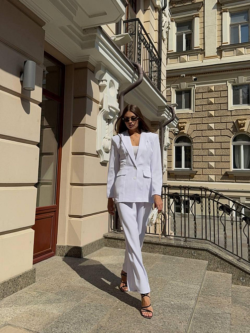 Женский деловой брючный костюм двойка: пиджак и штаны костюмка Белый, 42/44 Одесса - изображение 2