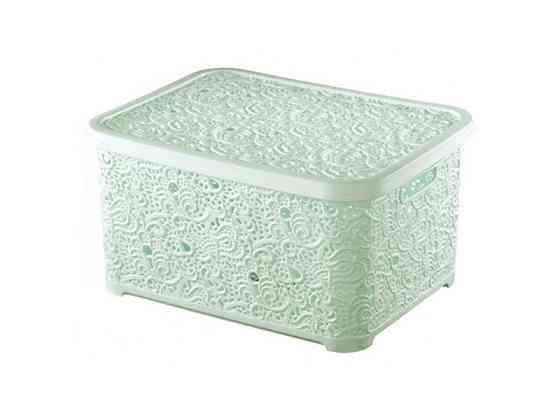 Корзина с крышкой ажурная, Efe plastics 10 л, бирюзовая Одесса