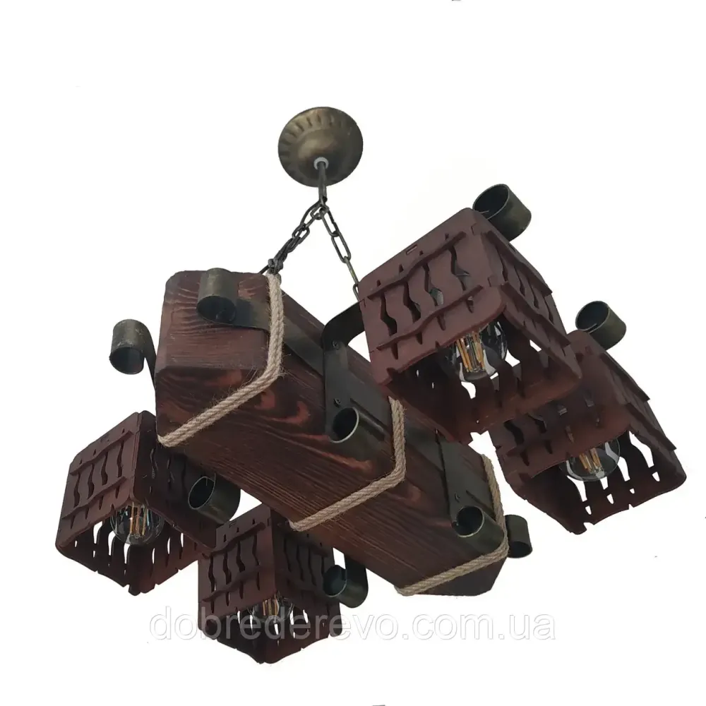 Люстра балка на 4 плафона Люстра дерев'яна під старину, Люстра дерев'яна в альтанку Вижница - изображение 2