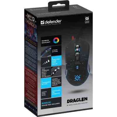 Мышка Defender Draglen GM-907 RGB USB Black (52907) Винница