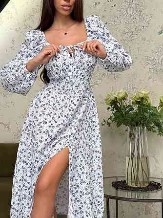 Стильное женское элегантное платье с цветами муслин принт. Голубой, 42/44 Одесса