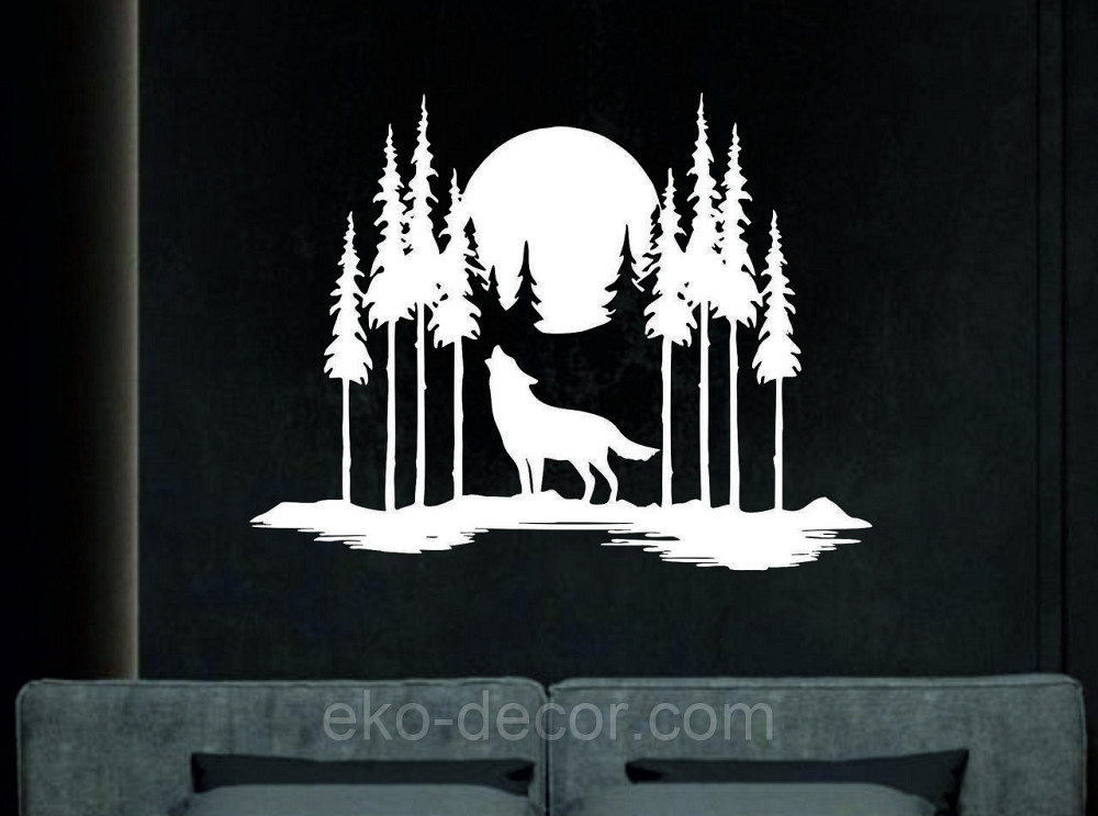 Декоративне настінне Панно «Вовк у лісі», Декор на стіну 50*38 см, Білий Київ - фото 1
