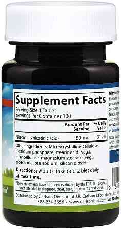 Ниацин (Витамин В3) Carlson Niacin 50 мг 100 таб Киев