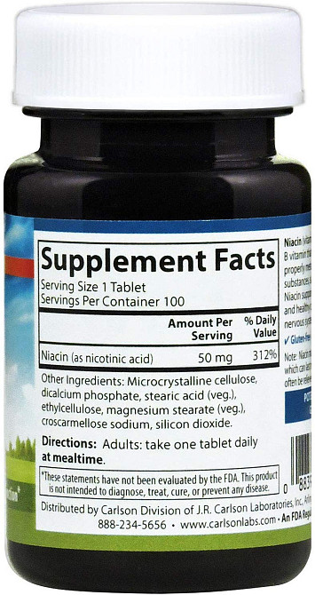 Ниацин (Витамин В3) Carlson Niacin 50 мг 100 таб Киев - изображение 2