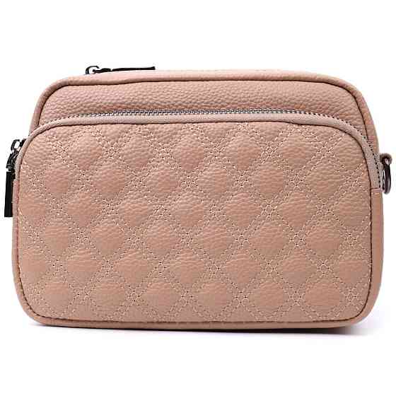 Модная женская сумка прошитая ромбами на лицевой стороне из натуральной кожи Vintage 22637 Бежевая Киев