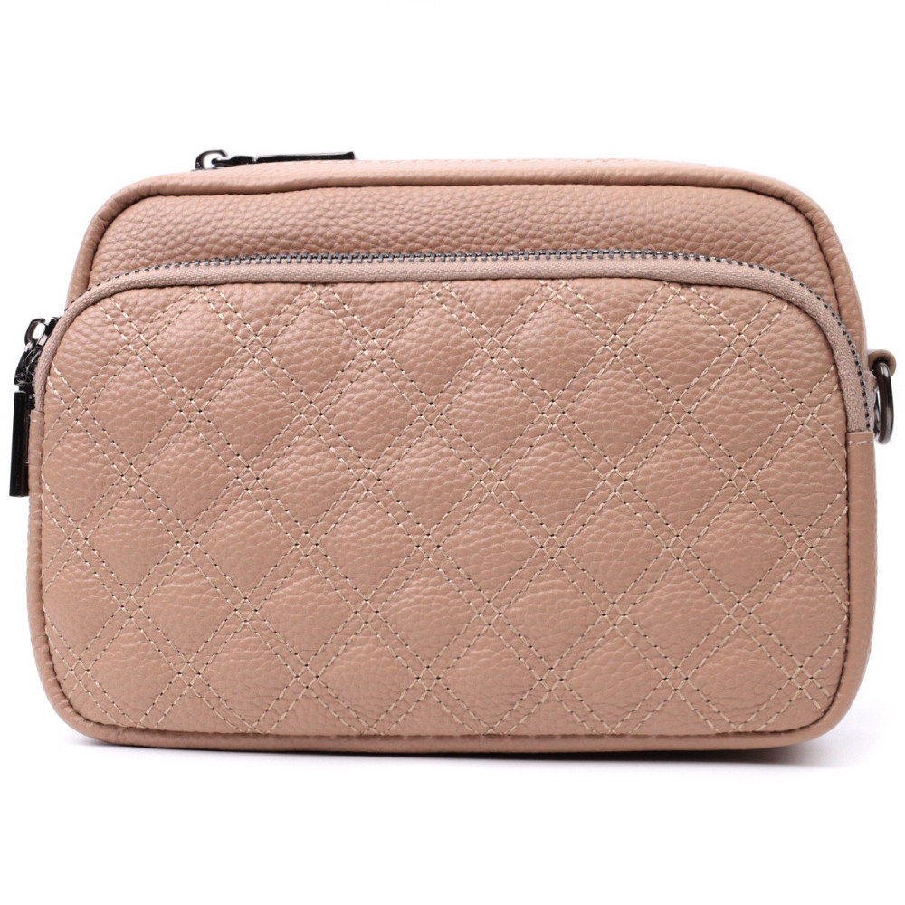 Модная женская сумка прошитая ромбами на лицевой стороне из натуральной кожи Vintage 22637 Бежевая Киев - изображение 5