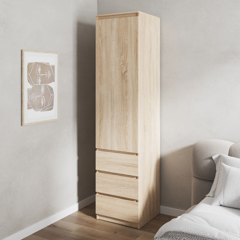 Шкаф для одежды VAYS, пенал с полками и ящиками, без ручек R-35 Дуб Сонома Львов - изображение 1