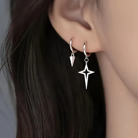 Серьги-кольца с подвесками Звезда и Конус – минимализм, рок-стиль, тренд Киев