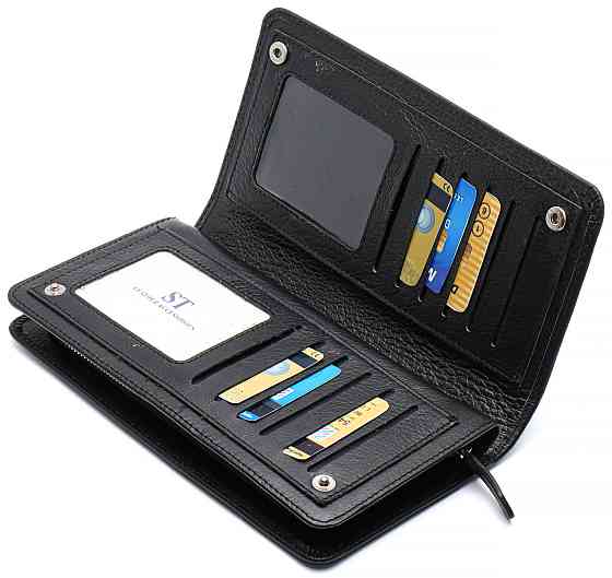 Мужской кошелек ST Leather (20 х 10 х 3.5 см) из натуральной кожи Черный Киев