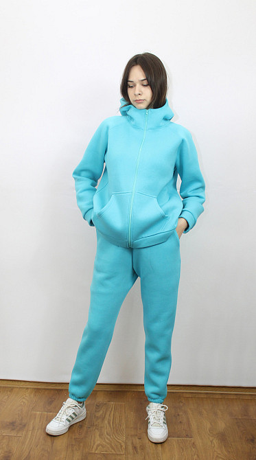 Костюм женский теплый спортивный на флисе кофта на змейке Голубой 50/52 Харьков - изображение 9