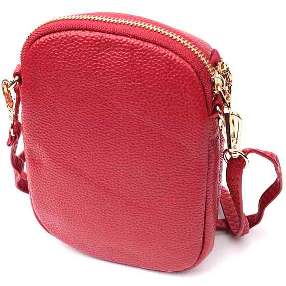 Яркая сумка интересного формата из мягкой натуральной кожи Vintage 22340 Красная Киев