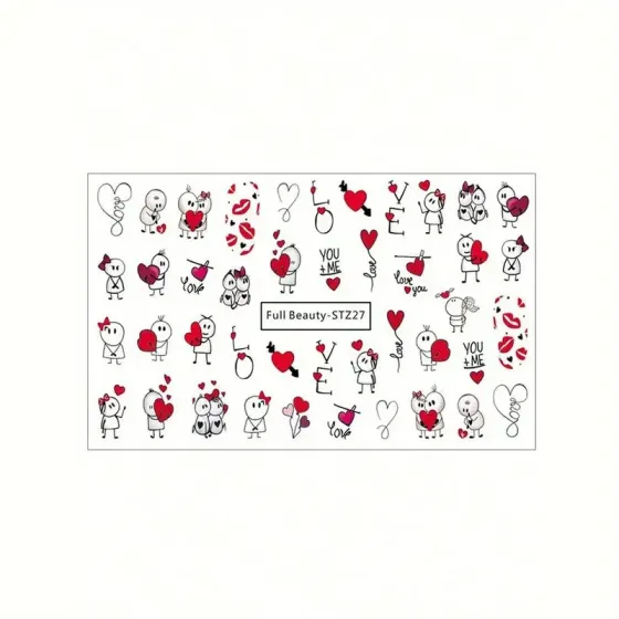 Набор наклеек для ногтей Love (2 листа) – сердечки, пары, надписи, цветы Киев
