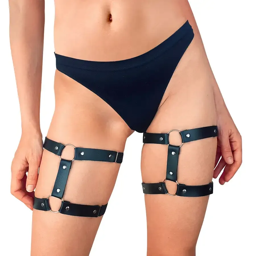 Гартери на ногу із натуральної шкіри Art of Sex - Kristina Leg Garters (2 шт), цвет Чорний Львів - фото 2
