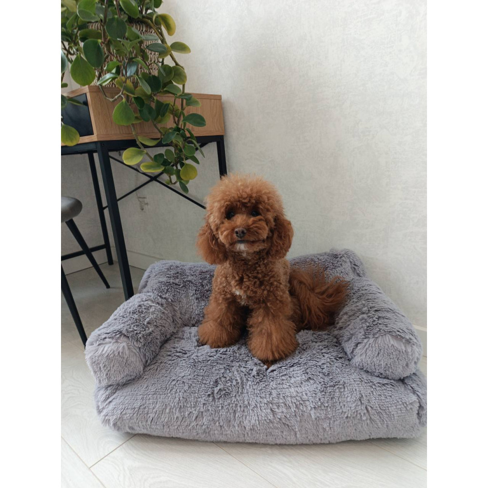 Хутряний диван лежак для собак і кішок спальне місце для тварин знімни Incor сірий 10079 L (100х60х30) Київ - фото 1