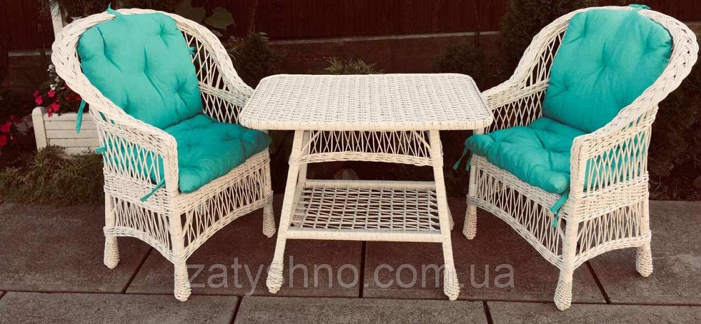 Білі плетені меблі |  Комплект плетеної із лози з накидками| меблі з лози для дачі Київ - фото 8