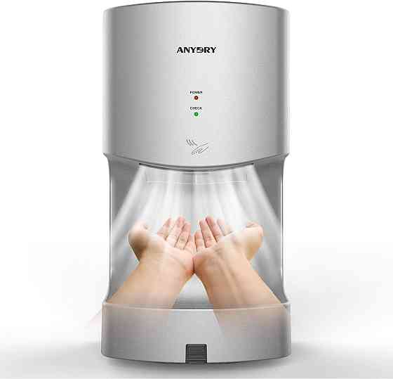 Сушарка для рук anydry 2630TS автоматична електрична настінна 1400-1650W сіра срібна потужна, електросушарка для туалету Київ