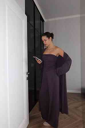 Жіночий базовий костюм-трійка: кардиган топ і штани турецька віскоза Графітовий Одеса